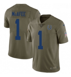 Men Nike Indianapolis Colts 1 Pat McAfee Limited Olive 2017 Salute to Service NFL Jersey