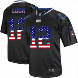 Men Nike Indianapolis Colts 12 Andrew Luck Elite Black USA Flag Fashion NFL Jersey