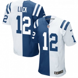 Men Nike Indianapolis Colts 12 Andrew Luck Elite Royal BlueWhite Split Fashion NFL Jersey