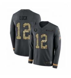 Men Nike Indianapolis Colts 12 Andrew Luck Limited Black Salute to Service Therma Long Sleeve NFL Jersey
