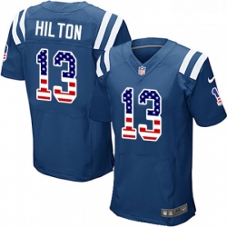 Men Nike Indianapolis Colts 13 TY Hilton Elite Royal Blue Home USA Flag Fashion NFL Jersey
