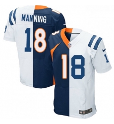Men Nike Indianapolis Colts 18 Peyton Manning Elite WhiteNavy Blue Split Fashion NFL Jersey