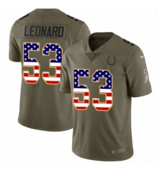 Men Nike Indianapolis Colts 53 Darius Leonard Limited OliveUSA Flag 2017 Salute to Service NFL Jersey