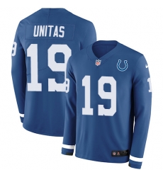 Nike Colts 19 Johnny Unitas Royal Blue Team Color Men s Stitched NFL Limited Therma Long Sleeve Jersey