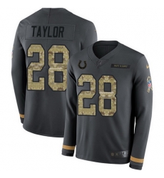 Nike Colts 28 Jonathan Taylor Anthracite Salute to Service Men Stitched NFL Limited Therma Long Sleeve Jersey