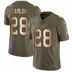 Nike Colts 28 Jonathan Taylor Olive Gold Men Stitched NFL Limited 2017 Salute To Service Jersey