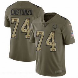 Nike Colts 74 Anthony Castonzo Olive Camo Men Stitched NFL Limited 2017 Salute To Service Jersey