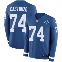 Nike Colts 74 Anthony Castonzo Royal Blue Team Color Men Stitched NFL Limited Therma Long Sleeve Jersey