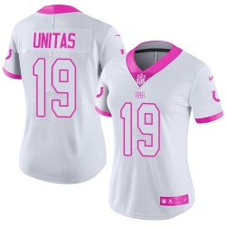 Nike Colts #19 Johnny Unitas White Pink Womens Stitched NFL Limited Rush Fashion Jersey