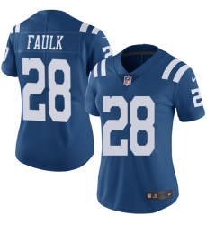 Nike Colts #28 Marshall Faulk Royal Blue Womens Stitched NFL Limited Rush Jersey