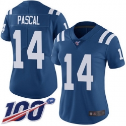 Women Zach Pascal Limited Home Jersey 14 Football Indianapolis Colts Royal Blue 100TH Season Patch