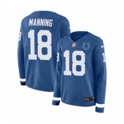 Womens Nike Indianapolis Colts 18 Peyton Manning Limited Blue Therma Long Sleeve NFL Jersey