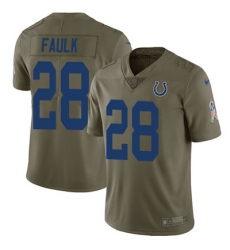 Youth Nike Colts #28 Marshall Faulk Olive Stitched NFL Limited 2017 Salute to Service Jersey