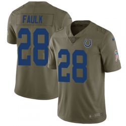 Youth Nike Colts #28 Marshall Faulk Olive Stitched NFL Limited 2017 Salute to Service Jersey