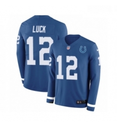 Youth Nike Indianapolis Colts 12 Andrew Luck Limited Blue Therma Long Sleeve NFL Jersey