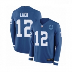 Youth Nike Indianapolis Colts 12 Andrew Luck Limited Blue Therma Long Sleeve NFL Jersey