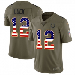 Youth Nike Indianapolis Colts 12 Andrew Luck Limited OliveUSA Flag 2017 Salute to Service NFL Jersey
