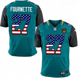 Men Nike Jacksonville Jaguars 27 Leonard Fournette Elite Teal Green Home USA Flag Fashion NFL Jersey