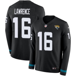 Nike Jacksonville Jaguars 16 Trevor Lawrence Black Team Color Men Stitched NFL Limited Therma Long Sleeve Jersey