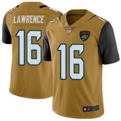 Nike Jacksonville Jaguars 16 Trevor Lawrence Gold Men Stitched NFL Limited Rush Jersey