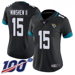 Jaguars #15 Gardner Minshew II Black Team Color Women Stitched Football 100th Season Vapor Limited Jersey