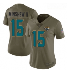 Jaguars #15 Gardner Minshew II Olive Women Stitched Football Limited 2017 Salute to Service Jersey