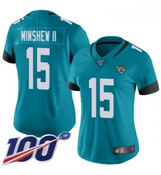 Jaguars #15 Gardner Minshew II Teal Green Alternate Women Stitched Football 100th Season Vapor Limited Jersey