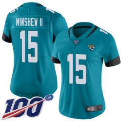Jaguars #15 Gardner Minshew II Teal Green Alternate Women Stitched Football 100th Season Vapor Limited Jersey