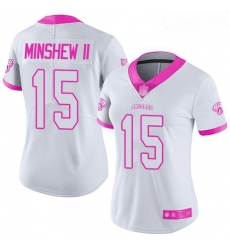Jaguars #15 Gardner Minshew II White Pink Women Stitched Football Limited Rush Fashion Jersey