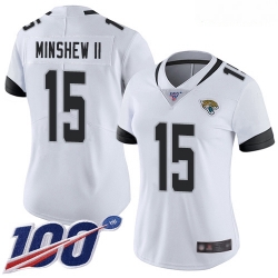 Jaguars #15 Gardner Minshew II White Women Stitched Football 100th Season Vapor Limited Jersey