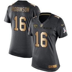 Nike Jaguars #16 Denard Robinson Black Womens Stitched NFL Limited Gold Salute to Service Jersey