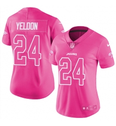 Womens Nike Jaguars #24 T J Yeldon Pink  Stitched NFL Limited Rush Fashion Jersey
