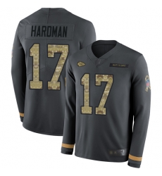 Chiefs 17 Mecole Hardman Anthracite Salute to Service Men Stitched Football Limited Therma Long Sleeve Jersey