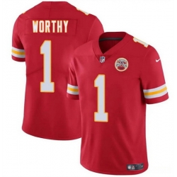 Men   Kansas City Chiefs 1 Xavier Worthy Red 2024 Draft Vapor Untouchable Limited Stitched Football Jersey
