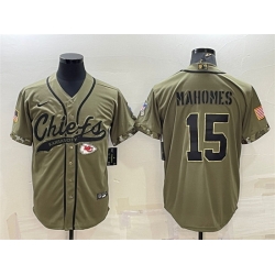 Men Kansas City Chiefs 15 Patrick Mahomes 2022 Olive Salute To Service Cool Base Stitched Baseball Jersey