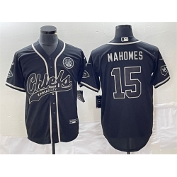 Men Kansas City Chiefs 15 Patrick Mahomes Black Cool Bae Stitched Baseball Jersey
