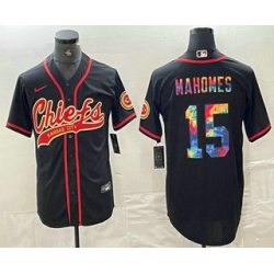 Men Kansas City Chiefs 15 Patrick Mahomes Black Multi Color With Patch Cool Base Stitched Baseball Jersey