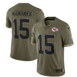 Men Kansas City Chiefs 15 Patrick Mahomes Olive 2022 Salute To Service Limited Stitched Jersey