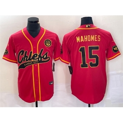 Men Kansas City Chiefs 15 Patrick Mahomes Red Gold Cool Base Stitched Baseball Jersey
