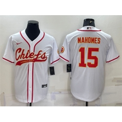 Men Kansas City Chiefs 15 Patrick Mahomes White With Patch Cool Base Stitched Baseball Jersey