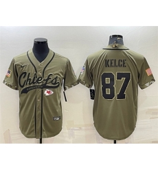 Men Kansas City Chiefs 87 Travis Kelce 2022 Olive Salute To Service Cool Base Stitched Baseball Jersey