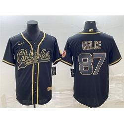 Men Kansas City Chiefs 87 Travis Kelce Black Gold With Patch Cool Base Stitched Baseball Jersey