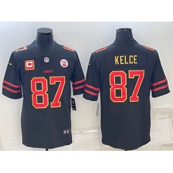 Men Kansas City Chiefs 87 Travis Kelce Black Red Gold 4 Star C Patch Vapor Untouchable Limited Stitched Jersey