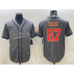 Men Kansas City Chiefs 87 Travis Kelce Grey With Patch Cool Base Stitched Baseball Jersey