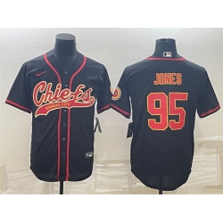 Men Kansas City Chiefs 95 Chris Jones Black With Patch Cool Base Stitched Baseball Jersey