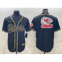Men Kansas City Chiefs Black Gold Team Big Logo With Patch Cool Base Stitched Baseball Jersey