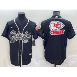 Men Kansas City Chiefs Black Reflective Team Big Logo With Patch Cool Base Stitched Baseball Jersey