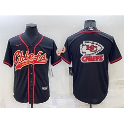 Men Kansas City Chiefs Black Team Big Logo With Patch Cool Base Stitched Baseball Jersey