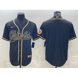 Men Kansas City Chiefs Blank Black Gold With Patch Cool Base Stitched Baseball Jersey