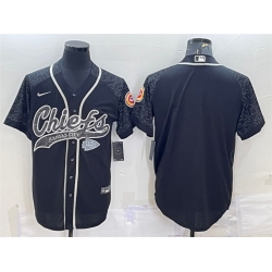 Men Kansas City Chiefs Blank Black Reflective With Patch Cool Base Stitched Baseball Jersey